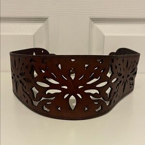 Abercrombie & Fitch Brown Floral Cutout Leather Waist Belt